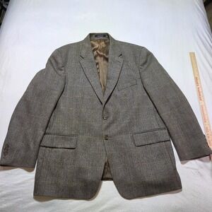 Ralph Lauren Sport Coat Blazer 46R Brown Herringbone Wool Windowpane